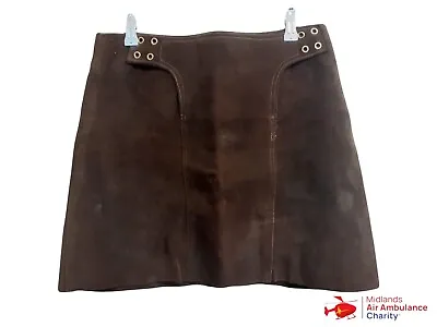Guild Creations Leather Short Skirt Ladies Clip Fastened Dark Brown Size 12-14 • £15