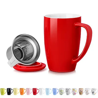 LOVECASA Porcelain Tea Coffee Infuser Mugs/Cups With Lid 480ml Removable Filter • £12.99