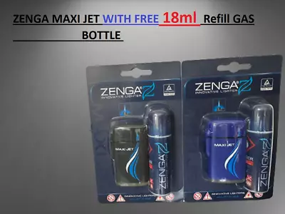 ZENGA Maxi Jet Turbo Jet Flame Windproof LIGHTER Free 18ml Gas Refill VALUE PACK • £5.65