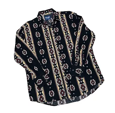 Vintage Wrangler Aztec Western Shirt Mens Large Pearl Snap Long Sleeve Southwest • $34.94