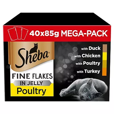 £18.98 • Buy 40 X 85g Sheba Fine Flakes Adult Wet Cat Food Pouches Mixed Poultry In Jelly