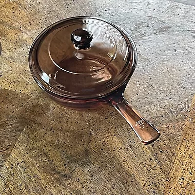 Vision Amber Brown Corning USA 0.5 Liter Saucepan With  Lid  Mint • $8