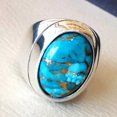 Solid 925 Sterling Silver Natural Blue Turquoise Oval Jewelry Men's Ring W-16 • $32.99