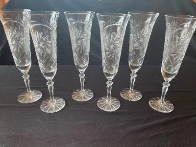$49.99 • Buy Vintage Lead Crystal Champagne Flute Glasses~Set Of 6