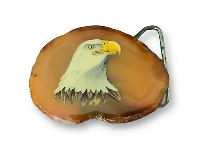 Vtg Western Cowboy Belt Buckle Agate/Geode Patriotic Eagle Hand Painted • $20.40