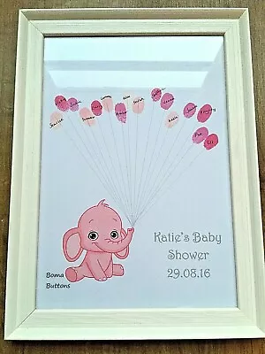 £5.99 • Buy BABY SHOWER GAMES Guestbook Personalised Elephant Boy Girl Print With Ink Pad