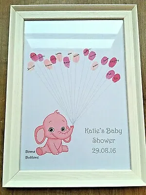 BABY SHOWER GAMES Guestbook Personalised Elephant Boy Girl Print With Ink Pad • £6.49