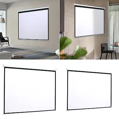 60-100 Inch Manual Pull Down Wall Mounted Projector Screen Matt White Home Movie • £38.99