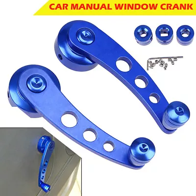 2x UNIVERSAL BLUE BILLET ALUMINUM WINDOW CRANK HANDLE WINDER TRUCK PICKUP DOOR • $35.55