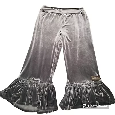 Matilda Jane  Gray Velvet Velour Big Ruffle Stretch Cropped Pants Womans XL • $24.99