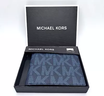 Michael Kors Jet Set Men’s Slim Billfold Wallet Leather Admiral Blue MSRP $98 • $39.99