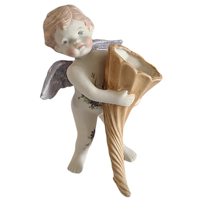$31 • Buy Porcelain Bisque Angel Vase Hand Painted Vintage Cherub