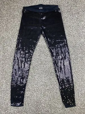 Wet Seal Sequin Leggings Women Medium Black Stretch Skinny Shiny Sexy Club NWT • $17.84