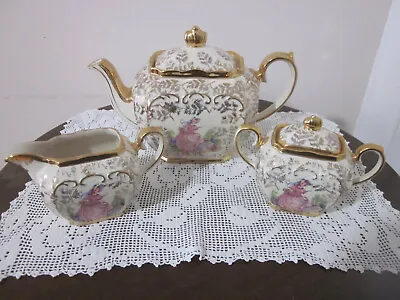 Stunning Sadler Crinoline Lady Cube Shaped Teapot Sugar Bowl & Jug Set • $395