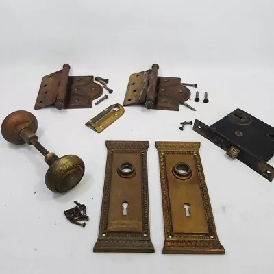 Vtg Knob Set Fancy Egg & Dart Backplate 4  Stanley Hinges Mortise Deadbolt Lock • $119.99