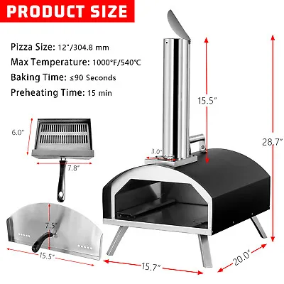 12  Outdoor Wood Fired Pizza Oven Black • $102.95