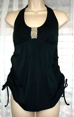 Liz Lange Maternity Sz Xs Black Stretch Tankini Halter Swimsuit Top~ruched • $4.95