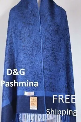 DG Women's Pashmina Scarf Shawl-Paisley Black Royal BlueSilk Cashmere*Soft*027 • $11.99