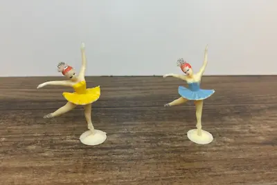 Vintage Lot Of 2 Ballet Dancer Ballerina Cake Toppers Dancers Blue Yellow Crowns • $7.99