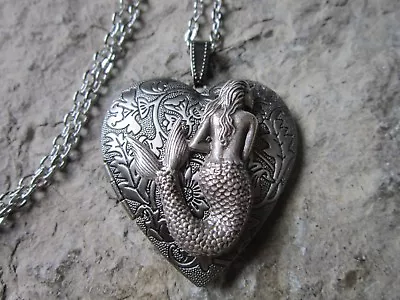 Mermaid Dark Silver Plated Heart Locket - Vacation Cruise Tropical • $32.95