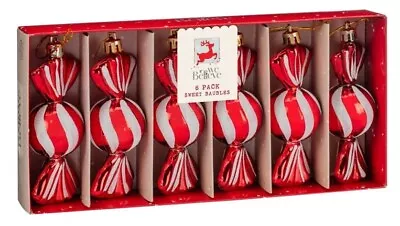 Candy Cane Sweet Design Christmas Tree Decoration 6 Pack Red & White • £10.99