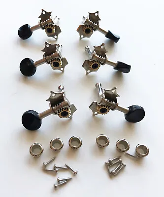 NEW Vintage Style Individual Guitar Tuners Chrome Black Oval Buttons • $19.95