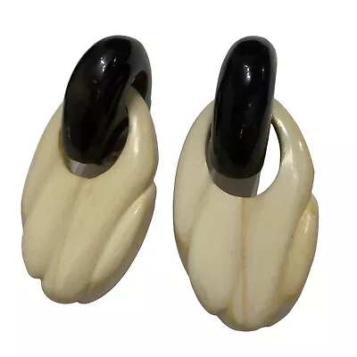 Vintage MONIES Gerda Lynggaard Black And Natural Convertible Clip Earrings • $250