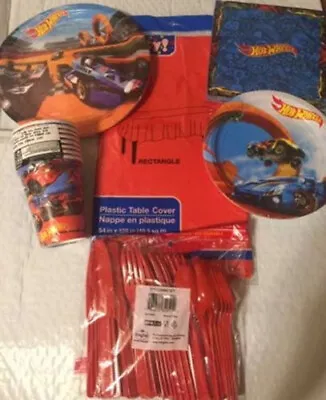 HOT WHEELS Race Cars Birthday Party Kit 8 Guests Plates Napkins Cup Tablecloth • $16.99
