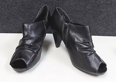 Mudd Ankle Boots Heel Peak A Boo Toes Zip Up Black Great Condition Womens 8.5M • $7.20