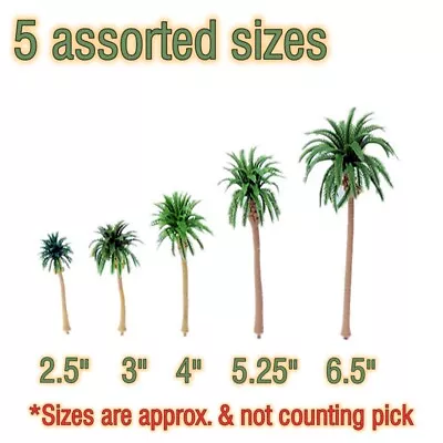 SET Of 5 Diff Size MINIATURE COCONUT PALM TREES TRAINS FAIRY GARDEN Or DIORAMA • $8.99