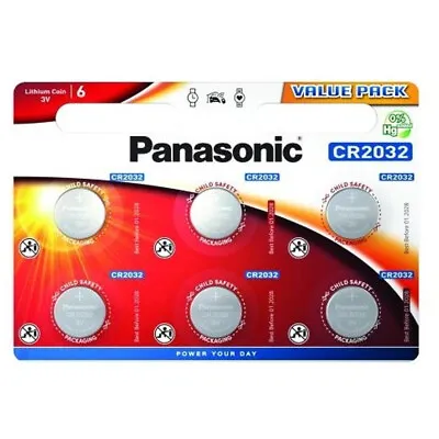 6 Panasonic CR2032 Lithium Coin Cell 2032 3V Battery Car Key Fobs Toys Remote • £4.95