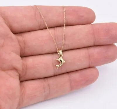 $29.99 • Buy Reversible Dolphin Fish Luck Charm Pendant Necklace Real 10K Yellow Gold