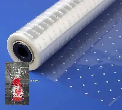 6 Meter White Dots See Through Cellophane Wrapping Gift Paper | Hampers Wrap • £5.75