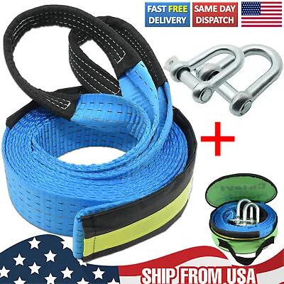 16' 8T Winch Heavy Duty Tow Towing Rope Pull Emergency Recovery 2 Hooks Strap • $25.99