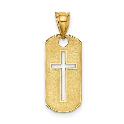 $117.99 • Buy 14k Yellow Gold Cut-Out Cross On Dog Tag Shaped Charm Pendant