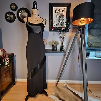 90s Laura Ashley Black Slip Style Long Dress Size UK 10 (US 6) • $68.38