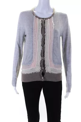 J Crew Collection Womens Cashmere Cardigan Twinset Gray Pink Size Medium • $42.69