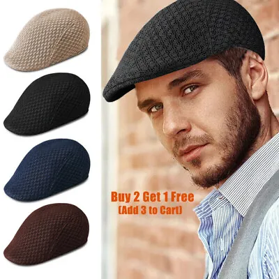 Men's Breathable Mesh Ivy Hat Gatsby Cap Summer Newsboy Beret Ascot Flat Cabbie • $8.99