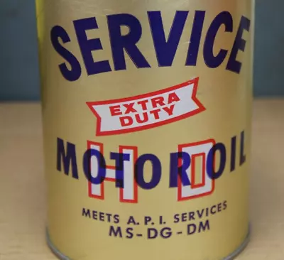 FULL ~ NEAR MINT 1950s Era SERVICE MOTOR OIL Old Albemarle NC 1 Qt. Oil Can • £72.98