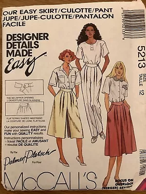 Mccall’s Easy Sewing Pattern Skirt Culottes Pants Trousers Size 12 Palmer Uncut • £7