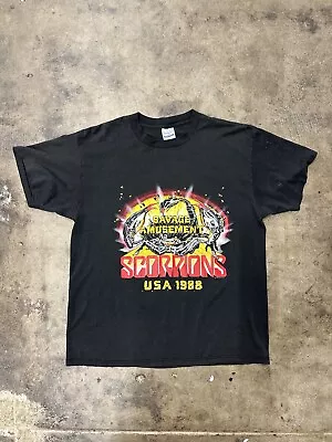 Vintage 1988 Scorpions Savage Amusement Tour Band T-Shirt Size XL 80s • $99.99