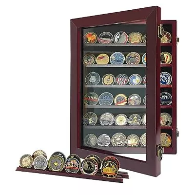 6 Rows Military Challenge Coin Display Case With Solid Wood & HD Glass Locka... • $54.22