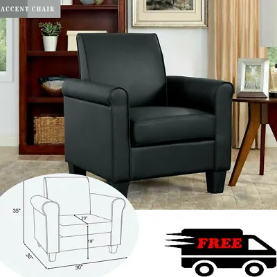 Modern Leather Accent Arm Chair Living Room Leisure Comfy Single Sofa Seat Black • $128.99