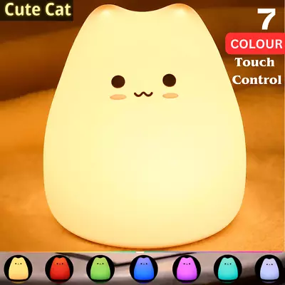 LED Night Light Cute Cat Touch Animal 7 Color Soft Lamp For Kids Baby Bed Toy UK • £9.94