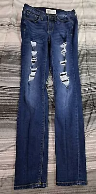 Mudd Flx Stretch Distressed Jeans Junior's Sz 3 (26x28.5) Dark Wash BEAUTIFUL  • $18