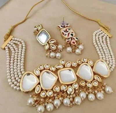 $21.99 • Buy Indian Bollywood Style Fashion CZ Gold Plated Bridal Pearl Jewelry Necklace Set
