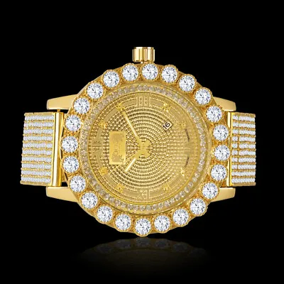 Yellow Gold Men's Solitaire Bezel Khronos Jojino Joe Rodeo Genuine Diamond Watch • $189.99