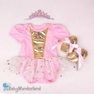 Baby Girl 3 Pcs Pink Gold Birthday Party Dress Tutu Headband Shoes Clothes Set  • $26.95