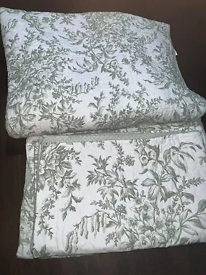 Laura Ashley Queen Quilt Reversible Bedford Sage Green White Toile With 4 Shams • £66.59