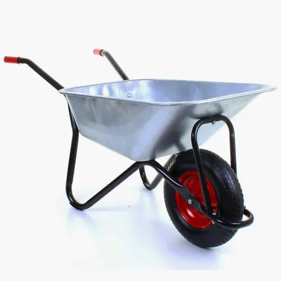 100l Heavy Duty Galvanised Wheelbarrow Puncture Proof/inflatable Wheels Black • £12.99